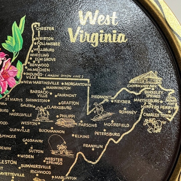 Vintage Kitschy Souvenir Metal Tray State of West Virginia - Picture 3 of 10
